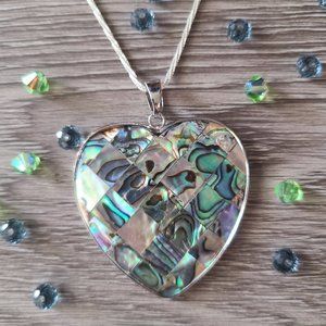 Abalone Shell Heart Pendant on a Silver Chain